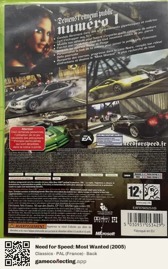 Need for Speed: Most Wanted (2005) Xbox 360, France box back