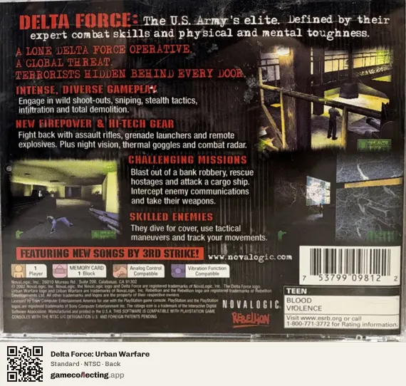 Delta Force: Urban Warfare PlayStation, NTSC box back