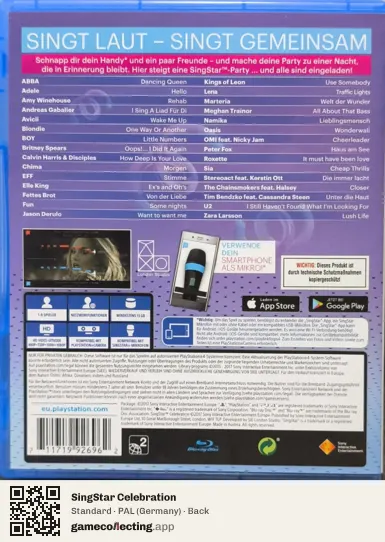 SingStar Celebration PlayStation 4, Germany box back