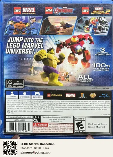 LEGO Marvel Collection PlayStation 4, NTSC box back
