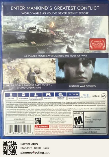 Battlefield V PlayStation 4, NTSC box back