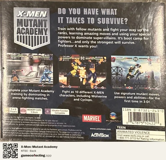 X-Men: Mutant Academy PlayStation, NTSC box back