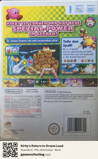 Kirby's Return to Dream Land Nintendo Wii, Germany box back