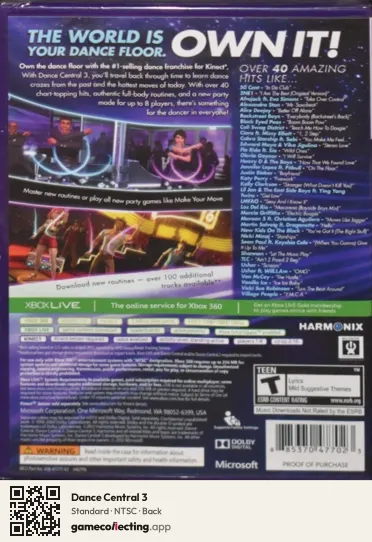 Dance Central 3 Xbox 360, NTSC box back