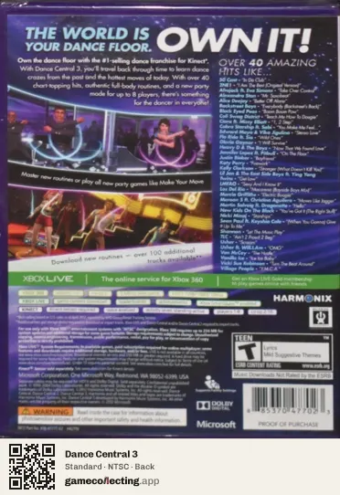Dance Central 3 Xbox 360, NTSC box back