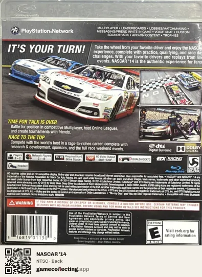 NASCAR '14 PlayStation 3, NTSC box back