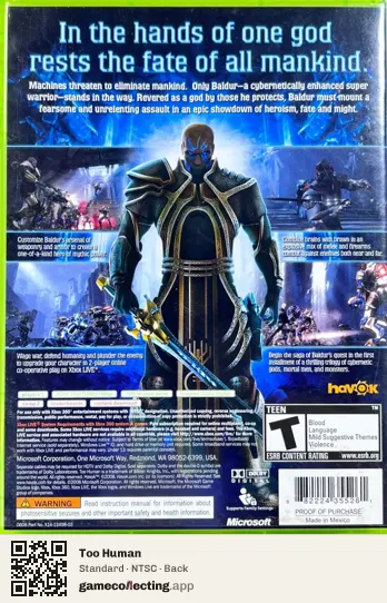 Too Human Xbox 360, NTSC box back