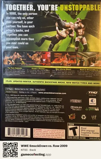 WWE SmackDown vs. Raw 2009 PlayStation 2, NTSC box back