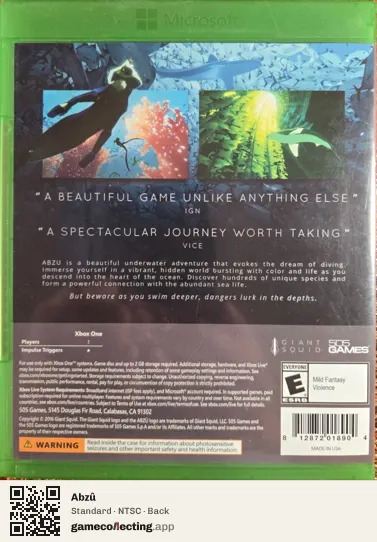 Abzû Xbox One, NTSC box back