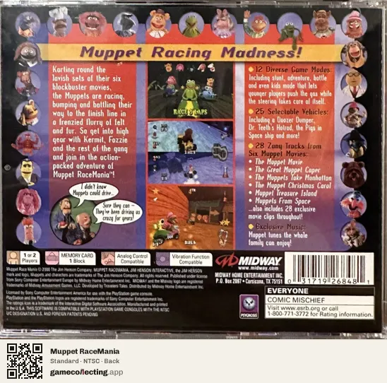 Muppet RaceMania PlayStation, NTSC box back