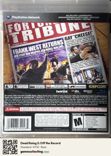 Dead Rising 2: Off the Record PlayStation 3, NTSC box back