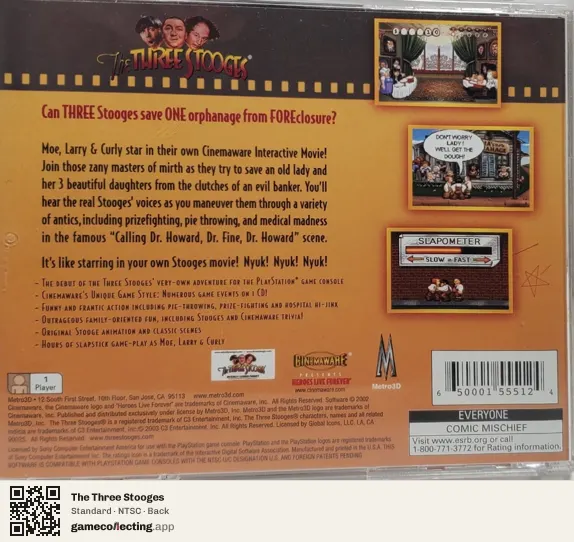 The Three Stooges PlayStation, NTSC box back