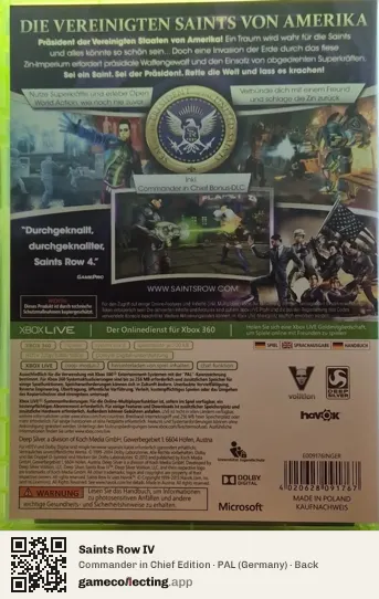 Saints Row IV Xbox 360, Germany box back