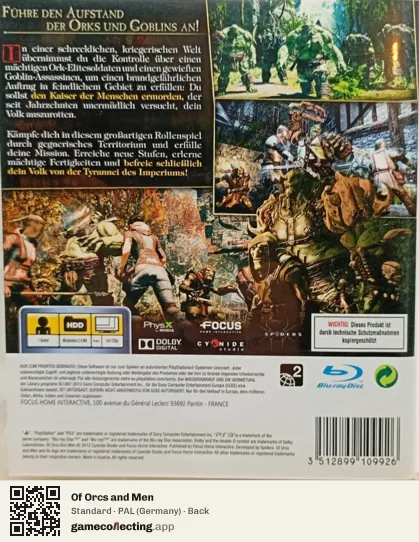 Of Orcs and Men PlayStation 3, Germany box back