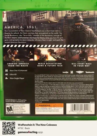 Wolfenstein II: The New Colossus Xbox One, NTSC box back