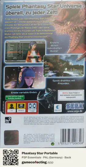 Phantasy Star Portable PlayStation Portable, Germany box back