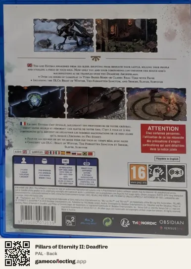 Pillars of Eternity II: Deadfire PlayStation 4, PAL box back