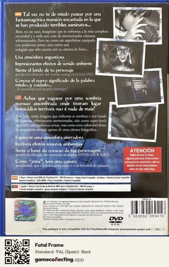 Fatal Frame PlayStation 2, Spain box back