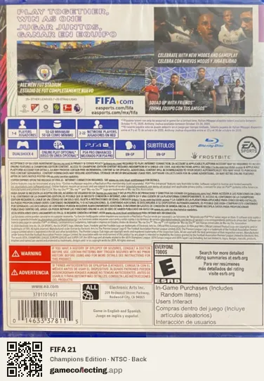 FIFA 21 PlayStation 4, NTSC box back