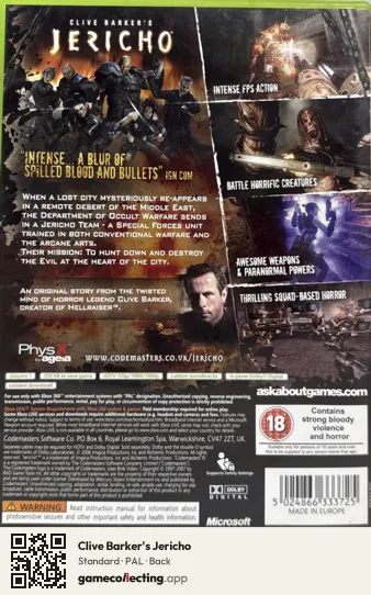 Clive Barker's Jericho Xbox 360, PAL box back