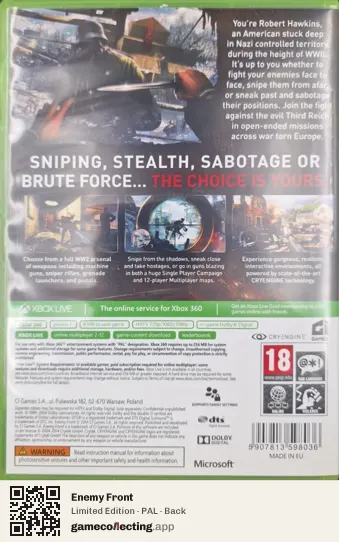 Enemy Front Xbox 360, PAL box back