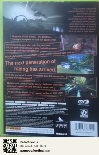Fatal Inertia Xbox 360, PAL box back
