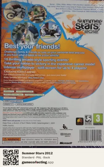 Summer Stars 2012 Xbox 360, PAL box back