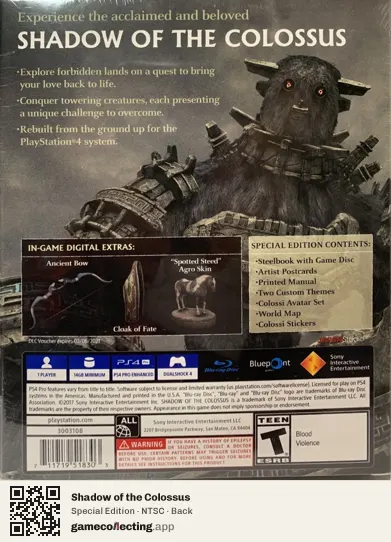 Shadow of the Colossus PlayStation 4, NTSC box back