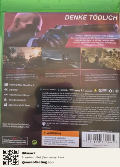Hitman 2 Xbox One, Germany box back