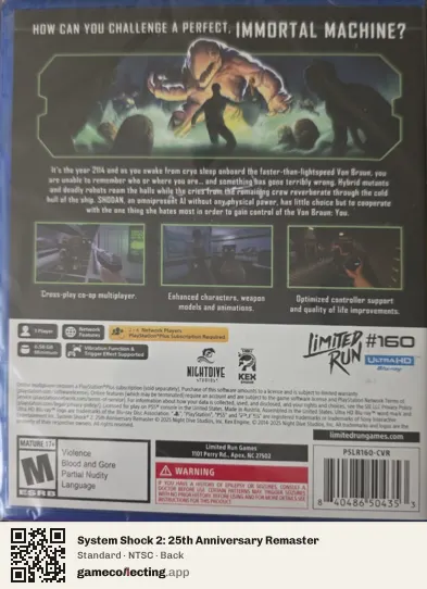System Shock 2: 25th Anniversary Remaster PlayStation 5, NTSC box back