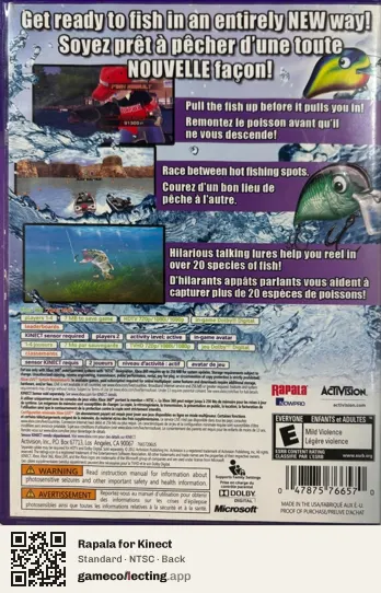 Rapala for Kinect Xbox 360, NTSC box back
