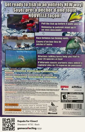 Rapala for Kinect Xbox 360, NTSC box back