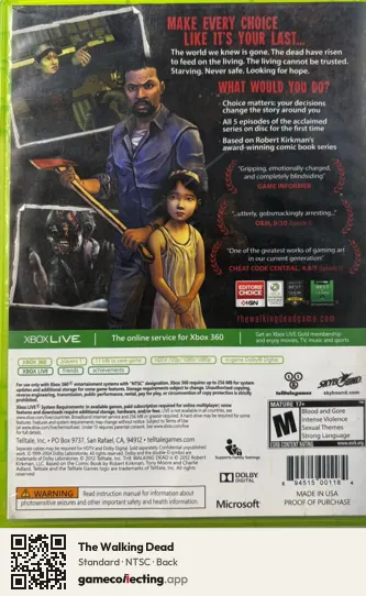 The Walking Dead Xbox 360, NTSC box back