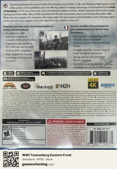 WWI Tannenberg Eastern Front PlayStation 5, NTSC box back