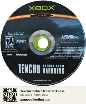 Tenchu: Return from Darkness Xbox, NTSC disc