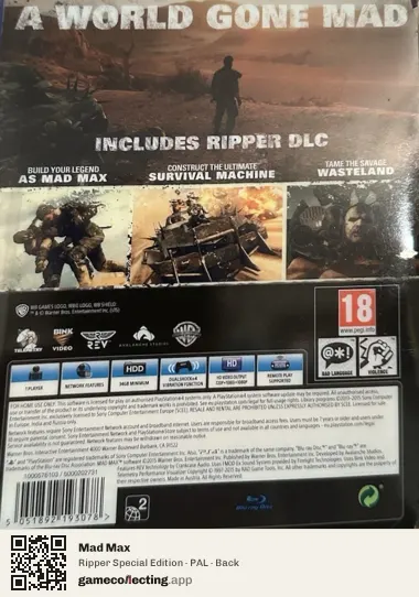 Mad Max PlayStation 4, PAL box back