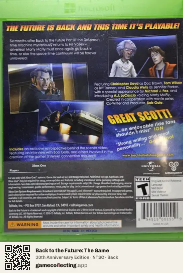 Back to the Future: The Game Xbox One, NTSC box back