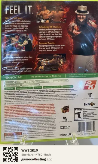 WWE 2K15 Xbox 360, NTSC box back