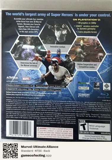 Marvel: Ultimate Alliance PlayStation 3, NTSC box back