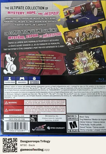 Danganronpa Trilogy PlayStation 4, NTSC box back