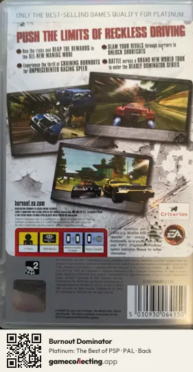 Burnout Dominator PlayStation Portable, PAL box back