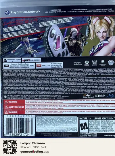 Lollipop Chainsaw PlayStation 3, NTSC box back