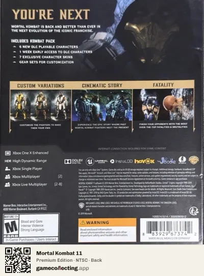 Mortal Kombat 11 Xbox One, NTSC box back