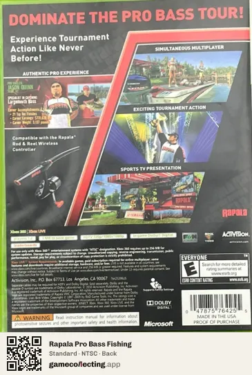 Rapala Pro Bass Fishing Xbox 360, NTSC box back