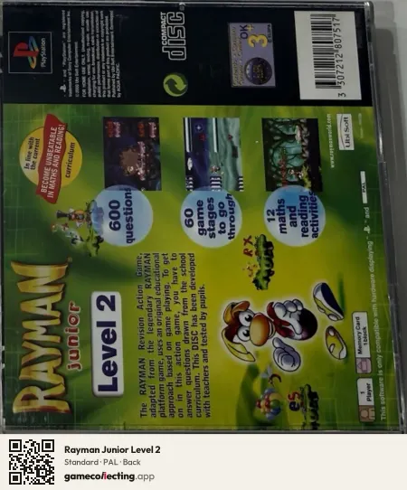 Rayman Junior Level 2 PlayStation, PAL box back