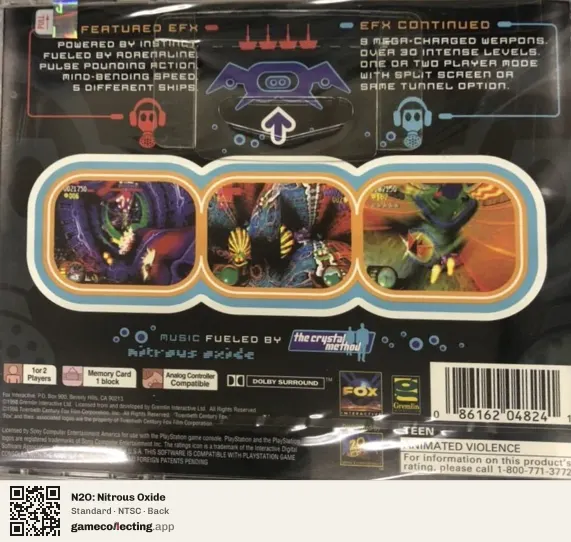 N2O: Nitrous Oxide PlayStation, NTSC box back