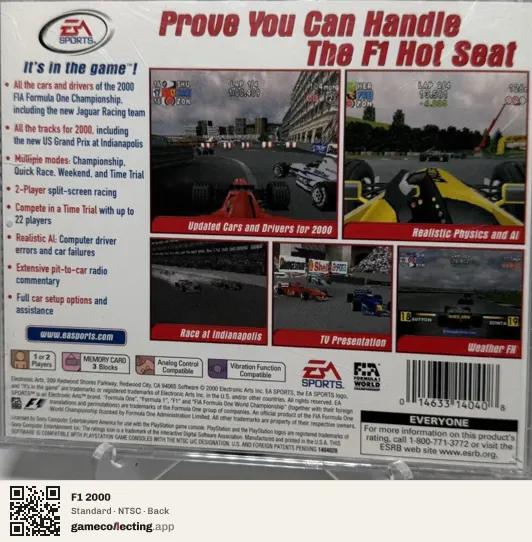 F1 2000 PlayStation, NTSC box back
