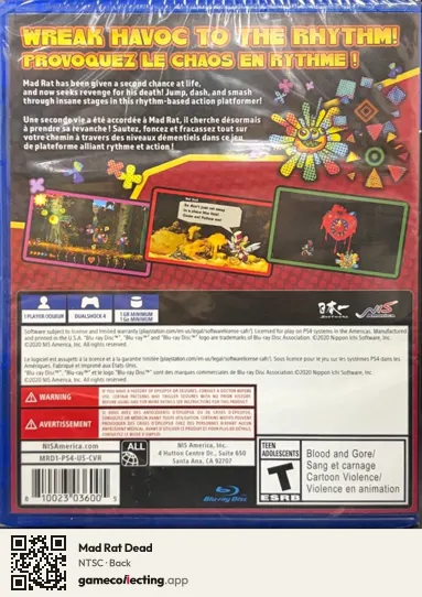Mad Rat Dead PlayStation 4, NTSC box back
