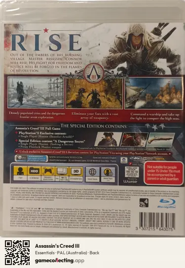 Assassin's Creed III PlayStation 3, Australia box back