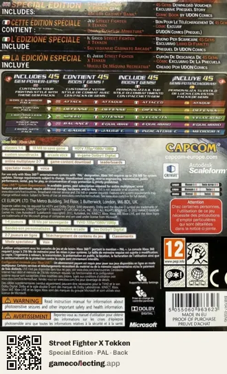 Street Fighter X Tekken Xbox 360, PAL box back